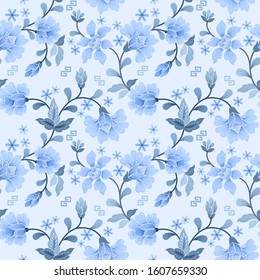 white and blue flower design seamless pattern