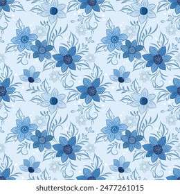 flores blancas y azules sobre fondo blanco patrón sin fisuras para Fondo de pantalla textil de tela.