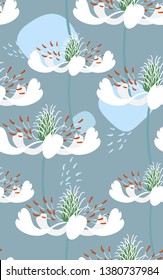 white blue flowers seamless pattern vector floral design primitive scandinavian