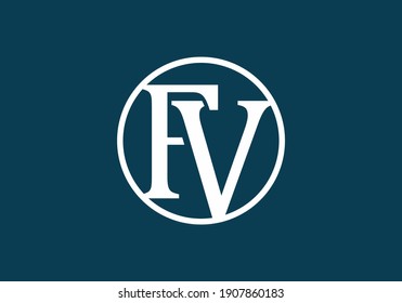 Diseño del logotipo de las letras iniciales del FV azul blanco