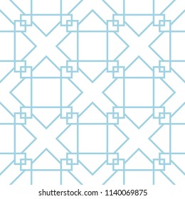 White and blue geometric ornament. Seamless pattern for web, textile and wallpapers