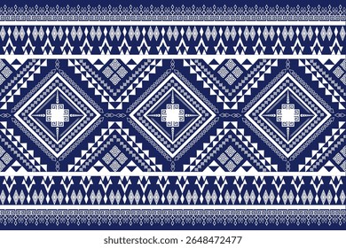 White Blue Geometry Navajo Ethnic Native American Indian Style Decoration Traditional Aztec Textile 