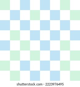 White, blue, and green checkerboard pattern background. Vector illustration.