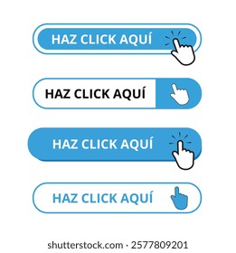 White and blue haz click aquí button on a white background with copy space (click here)