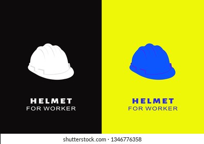white and blue helmet for worker simple flat vector illustration