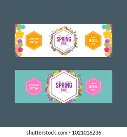 White and Blue Hexagonal Spring Sale Banners with Flowers