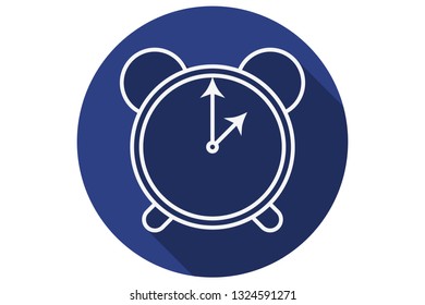 White and blue icon of an alarm clock.