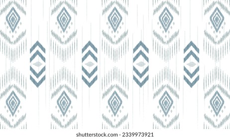 White and blue ikat seamless pattern. Square geometric seamless  pattern. Aztec style, embroidery, abstract, vector, design illustration for texture, fabric, print.