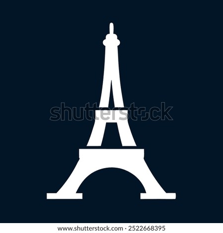 A white and blue image of the Eiffel Tower. The image is a simple drawing of the iconic landmark