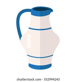 White blue jug vector icon illustration. Water jug or coffee-pot symbol in hebrew colors. Ceramic pottery container. Jar or vase sign.