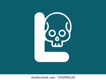 White blue of L initial letter with skull head design