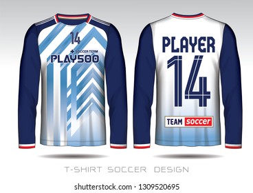 White and blue layout football sport t-shirt design. Template front, back view. Soccer kit national team shirt mock up. Vector Illustration.
