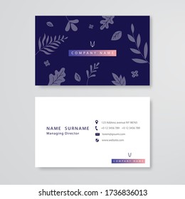 white and blue leaf flat design business card template vector
