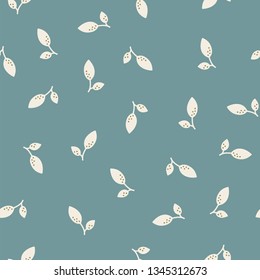 White & blue leaf pattern with green detail floral seamless vector pattern