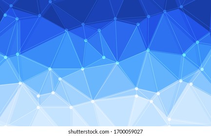 Weißblauer Low-Poly-Hintergrund. Abstrakter dreieckiger Hintergrund mit bunten Farbverlauf-Formen. Polygonales Design-Muster. Kristallbunter Hintergrund der Vektorillustration. Mosaik-Mosaik-Design