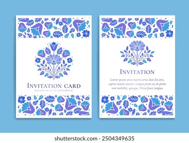 White and blue luxury invitation card design with vector ornament pattern. Vintage template. Can be used for background and wallpaper. Elegant and classic vector elements great for decoration.