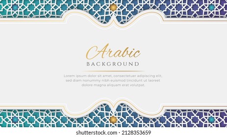 White and Blue Luxury Islamic Arch Background with Decorative Ornament Pattern