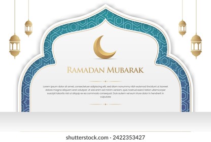 White and Blue Luxury Islamic Arch Ramadan Background with Decorative Ornament Pattern