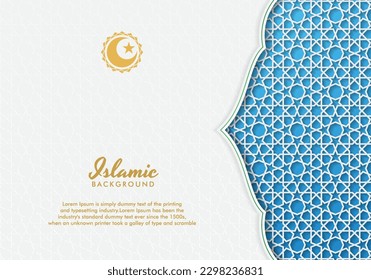 White and Blue Luxury Islamic Background with Decorative Ornament Frame
