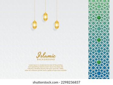 White and Blue Luxury Islamic Background with Decorative Ornament Frame