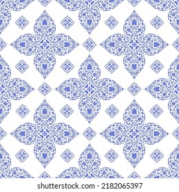 White and blue luxury vector seamless pattern. Ornament, Traditional, Ethnic, Arabic, Turkish, Indian motifs. Great for fabric and textile, wallpaper, packaging design or any desired idea. 