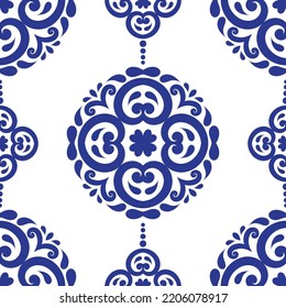 White and blue luxury vector seamless pattern. Ornament, Traditional, Ethnic, Arabic, Turkish, Indian motifs. Great for fabric and textile, wallpaper, packaging design or any desired idea. 