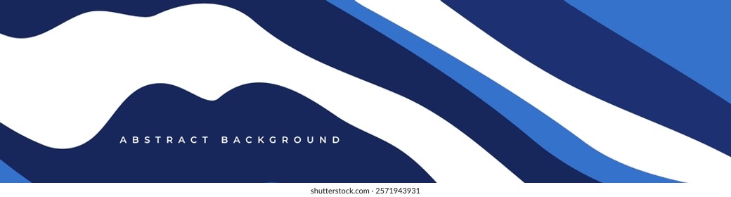 White and blue modern abstract background with curves and wave shapes. Wide banner design with bright wavy lines. Vector illustration