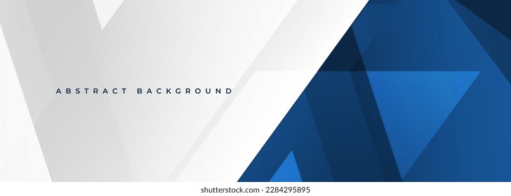 White and blue modern abstract wide banner with geometric shapes. Dark blue and white abstract background. Vector illustration