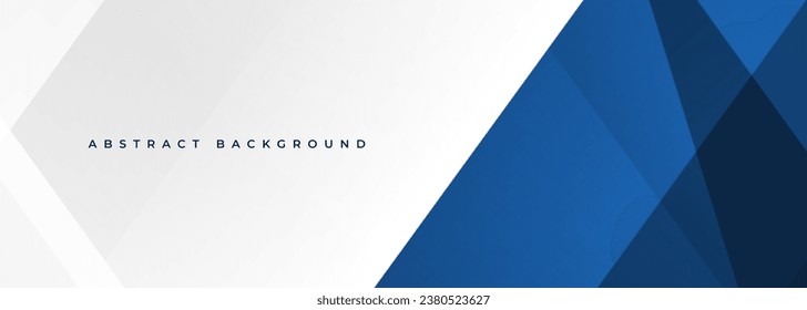 White and blue modern abstract wide banner with geometric shapes. Dark blue and white abstract background. Vector illustration