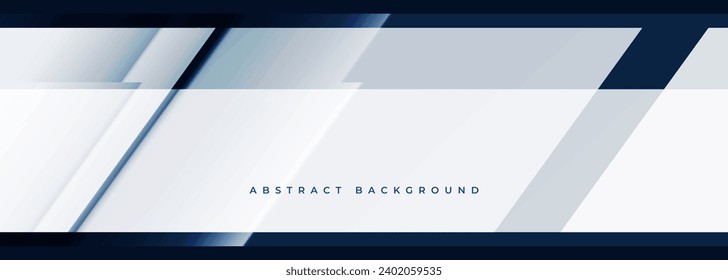 Banner amplio abstracto blanco y azul con formas geométricas. Fondo abstracto azul oscuro y blanco. Ilustración del vector