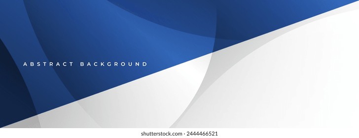 Weiß-blauer moderner abstrakter breiter Banner mit Kreisen und geometrischen Formen. Dunkelblau und weiß abstrakter Hintergrund. Vektorillustration