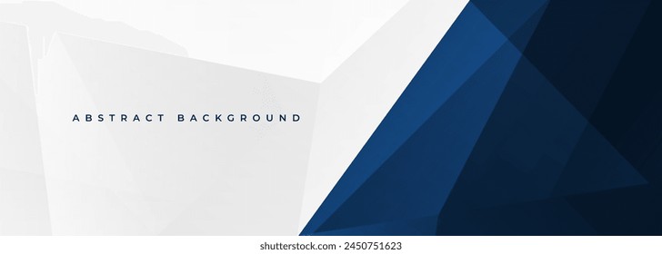 White and blue modern abstract wide banner with geometric shapes. Dark blue and white abstract background. Vector illustration