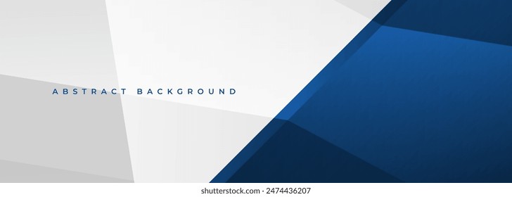 White and blue modern abstract wide banner with geometric shapes. Dark blue and white abstract background. Vector illustration