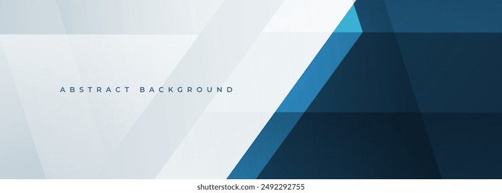 White and blue modern abstract wide banner with geometric shapes. Dark blue and white abstract background. Vector illustration