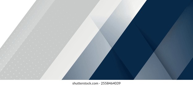 White and blue modern abstract wide banner with geometric shapes. Dark blue and white abstract background.