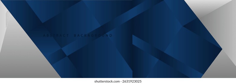 White and blue modern abstract wide banner with geometric shapes. Dark blue and white abstract background. 