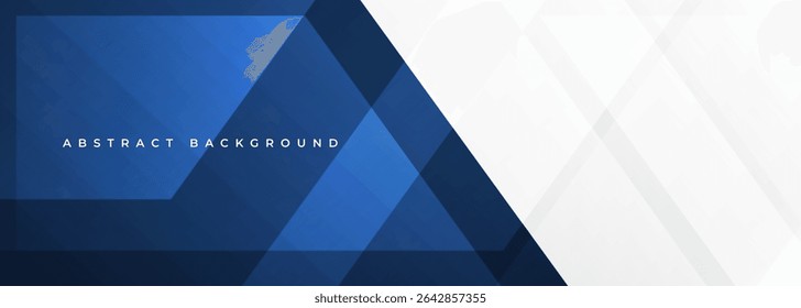 White and blue modern abstract wide banner with geometric shapes. Dark blue and white abstract background. Vector illustration