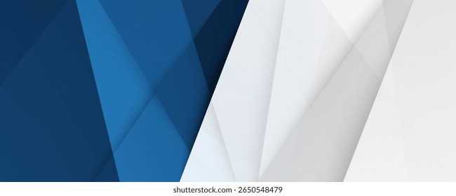 White and blue modern abstract wide banner with geometric shapes. Dark blue and white abstract background. Eps10