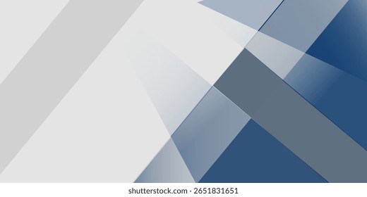 White and blue modern abstract wide banner with geometric shapes. Dark blue and white abstract background. Vector illustration