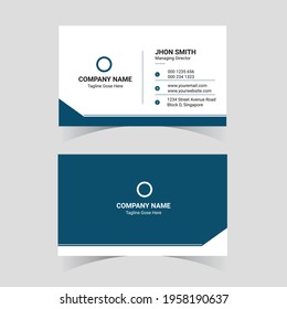 Tarjeta De Negocio Creativa Blanca Azul Moderno, Tarjeta De Nombre Y Tarjeta Visitante, Diseño De Vector De Plantilla Editable Horizontal Simple Limpio, Diseño En Rectángulo.