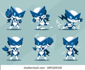 White Blue Modern Mascot Robot Super Hero Character Set