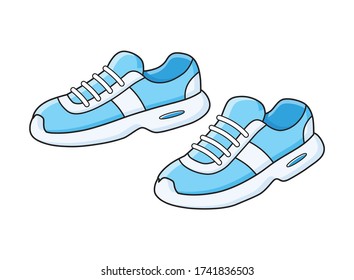 White blue modern sport sneakers shoes pair isolated cartoon vector