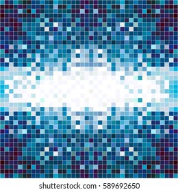 White blue mosaic background. Geometric template with mesh of squares for your amazing design. Cells.