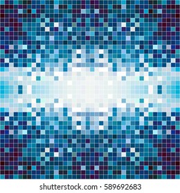 White blue mosaic background. Geometric template with mesh of squares for your amazing design. Cells.