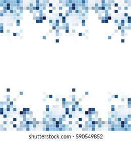 White blue mosaic background. Geometric template with mesh of squares for your amazing design. Cells. Vector background. 