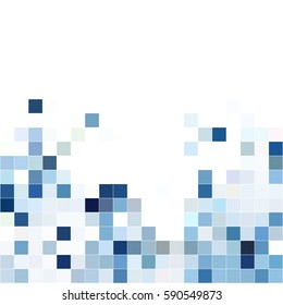 White blue mosaic background. Geometric template with mesh of squares for your amazing design. Cells. Vector background. 