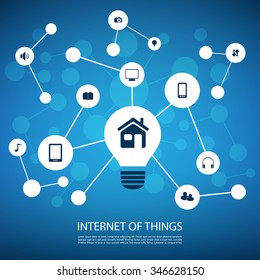 Concepto De Diseño De Redes Blancas Y Azules Con Iconos - Internet De Las Cosas