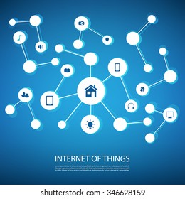 Concepto De Diseño De Redes Blancas Y Azules Con Iconos - Internet De Las Cosas