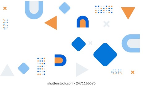 Fondo abstracto blanco azul y naranja Elementos de diseño geométricos memphis con Formas