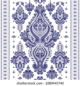 White and blue ornamental seamless pattern. Vintage, paisley elements. Ornament. Traditional, Ethnic, Turkish, Indian motifs. Great for fabric and textile, wallpaper, packaging or any desired idea. 
